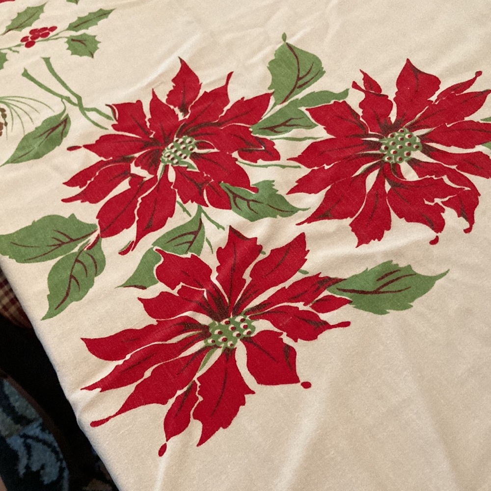 Vintage Christmas Tablecloth. 63” x 57” - Picture 3 of 5